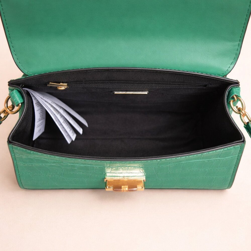 Aldo Aubray Green Croc Embossed Top Handle Bag Bamboo Accent Crossbody NWT - Picture 8 of 8